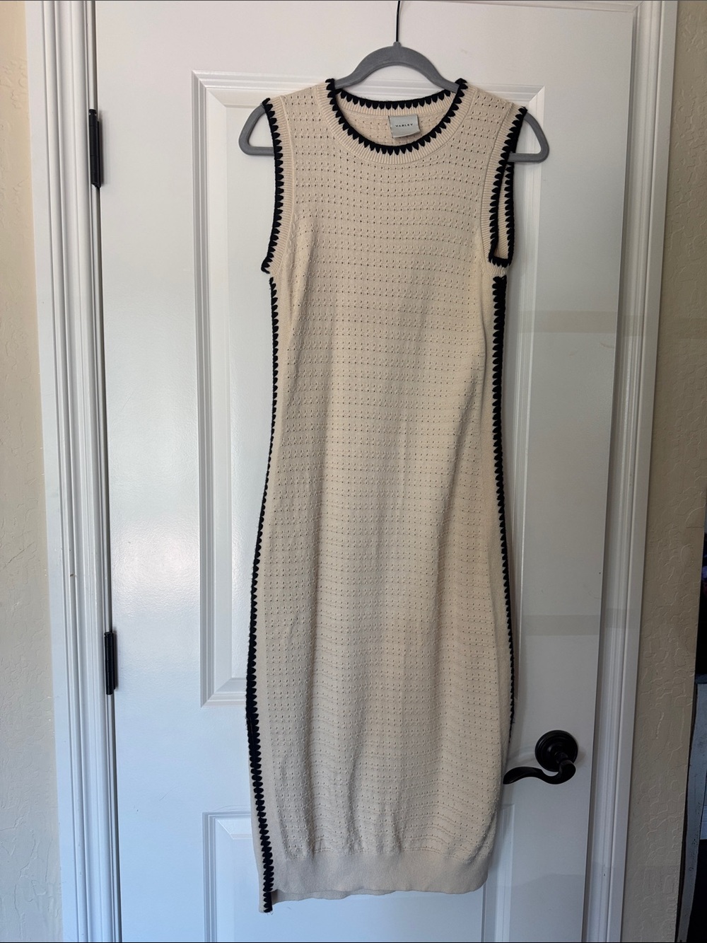 Varley Cream Sleeveless Knit Dress with Black Trim